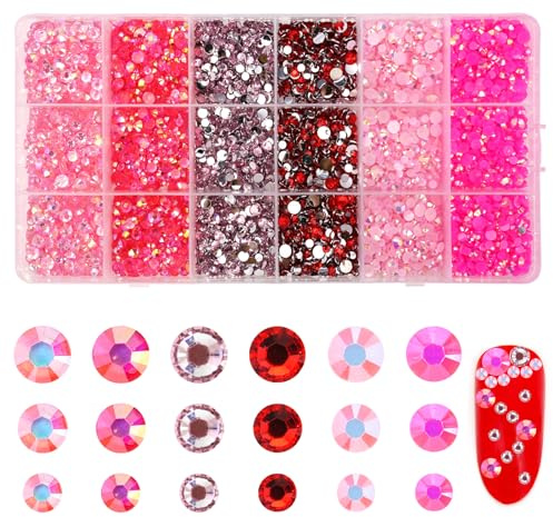 12000 Pezzi Brillantini Unghie Nail Art, 3-5 mm Resina Strass Unghie, Rosa Make Up Flatback Strass, Portatile Decorazioni per Nail Art, Set Rhinestones per Nails Abbigliamento DIY Lavori Manuali