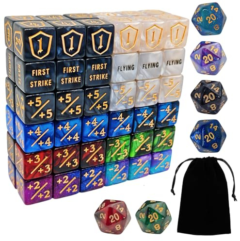 78 stycken MTG-tärningar - AbilityKeyword-räknare, -1/+1 livräknare, sköldlivräknare, D6-tärning, Kompatibel med MTG, kortspelstillbehör (inklusive svart väska)