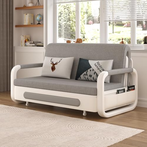 EOBfurniture Ausziehbares Schlafsofa - Sofa mit Schlaffunktion und Stauraum, Schlafcouch für kleine Räume und Wohnzimmer, Sofa Bed in Dunkelgrau und Weiß (128cm)