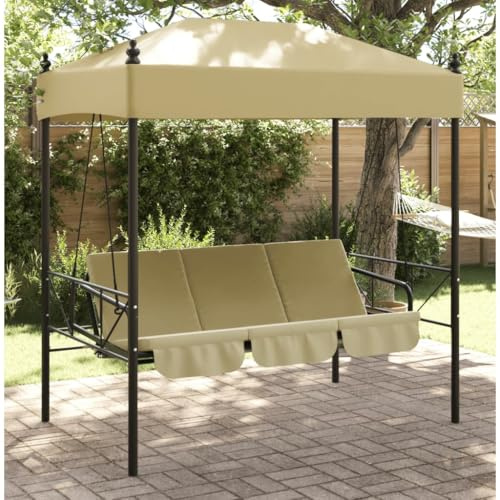 INLIFE Hollywoodschaukel mit Dach Sandfarben Stahl,Heim & Garten,Rasen & Garten,Garten & Balkon,Hollywoodschaukeln,Braun,31.4 KG,4008899