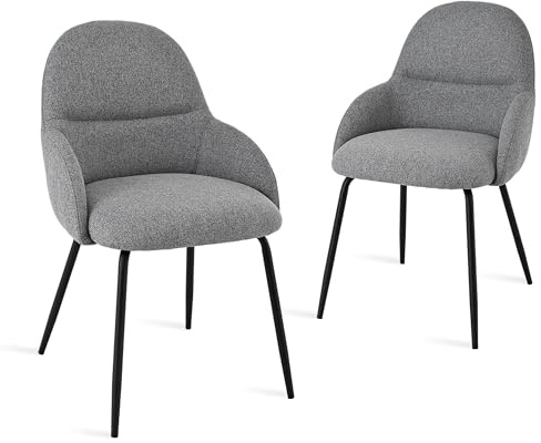 Goeurvant Esszimmerstühle 2er Set mit Armlehne – Ergonomische Polsterstühle, Moderne Küchenstühle mit Leinenbezug & Metallbeinen, Gepolsterte Stühle für Wohnzimmer, Esszimmer, Küche, Hellgrau