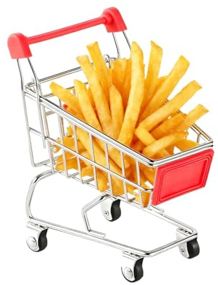 Tiny Grocery Cart - Photo Props Supermarket Handcart Trolley for Pretend Play | Miniature Metal Frame with Rolling Wheels, Toy Display for Boys Girls Collectors Fairy Gardens Model Making