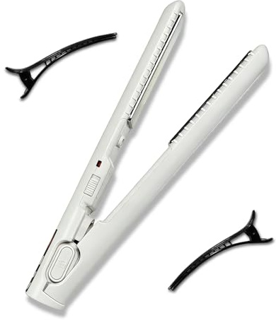XWLEYW Mini Ceramic Plate Hair Straightener, Travel Portable Flat Iron Hair Straightener for Short Hair, Small Dual Purpose Hair Curling Iron and Straighteners for Women Men (White)