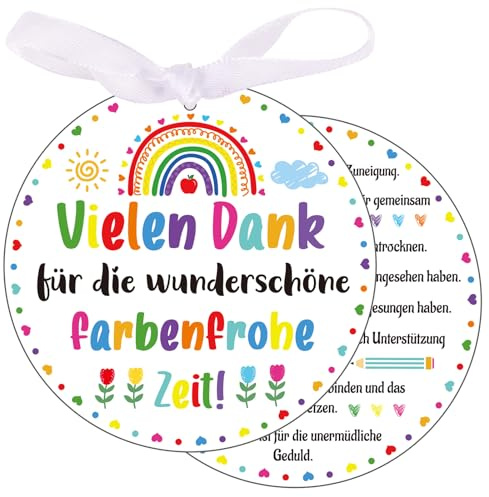 Qpout 12 Stücke Abschiedsgeschenk Erzieherin Geschenkanhänger, Anhänger Etiketten,Vielen Dank für die Wunderschön Farbenfrohe Zeit, Geschenkverpackungen für Abschiedsgeschenk Kindergarten