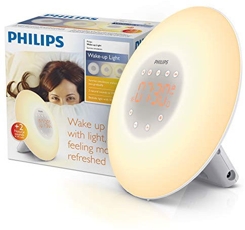 Philips Wake-Up Light - Sunrise Simulation with 2 x Natural Sounds, FM Radio, Reading Light, Snooze Function (Model HF3505/01)