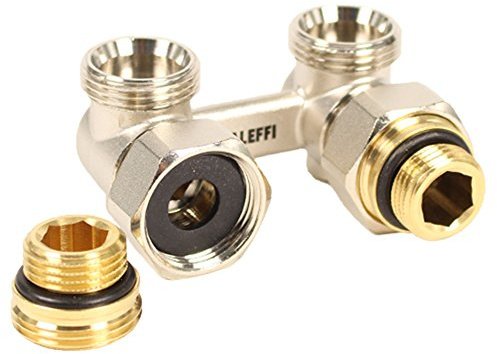 Doppel-Hahnblock Winkelform mit EK (Eurokonusanschluss), [3/4EK-3/4''AG] Adapter auf 1/2AG beiliegend