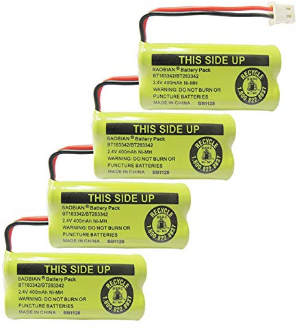 BAOBIAN 2.4V 400mAh Cordless Home Phone Battery Compatible with AT&T BT162342 BT-162342 BT166342 BT-166342 BT266342 BT-266342 BT183342 BT-183342 BT283342 BT-283342 VTech CS6329 CS6114 CS6419(4 Pack)