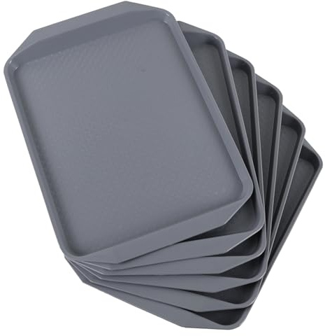 Ordate Set of 6 Plastic Fast Food Trays, Grey Serving Tray