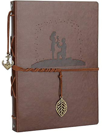 Scrapbooking Album Foto, AIOR Album fotografico di Nozze con 60 Pagine Nere Fai Da Te Album Portafoto Pelle Libro Degli Ospiti Matrimonio Regalo di Compleanno Natale per Donna Uomo Mamma Papà Ragazza