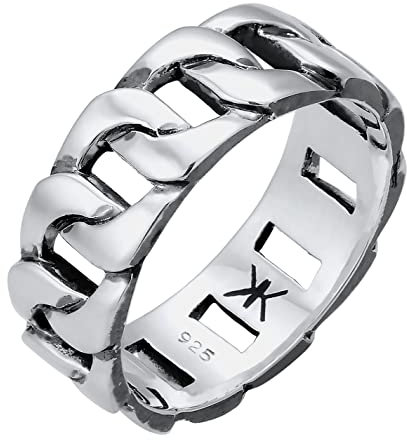 Kuzzoi Massiver Herrenring(8mm) im Panzer Design schwarz oxidiert, Bandring für Männer aus 925 Sterling Silber, Ring im Chunky Chain Look, Ringgröße 60, 0608382919_60