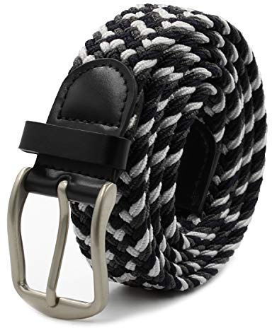 Glamexx24 elastiskt bälte för män kvinnor: unisex tygbälte flätat stretchigt bälte, bredd 3,5 cm, längd 90 cm till 145 cm, Vit blå grå, 105