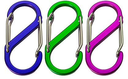 S Karbinhake 3-pack - Liten karbinhake - Nyckelring av aluminium - Svart karbinhake - Karbinhake med dubbel öppning - Mini karbinhake - Karbinhake för utomhusbruk - Carabiner (52x25 mm, Färgglad)