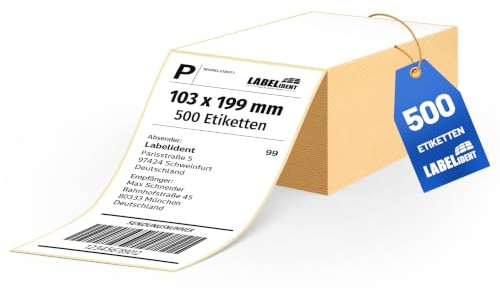 Labelident Versandetiketten 103 x 199 mm - Thermo-Falzetiketten Leporello, 500 Etiketten, selbstklebend für DHL