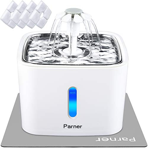 Parner Parner Katzentrinkbrunnen, Wasserspender für Katzen mit Wasserstandsfenster, Katzenblumen-Kunst-Wassernapf mit 4 Teilen, Hygienefilter 1 Silikonmatte, Haustiertrinkbrunnen mit LED-Licht, Weiß