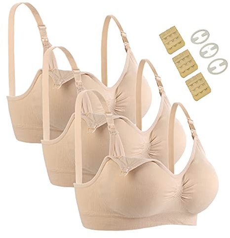Seitop – Lot de 3 soutiens-gorge d'allaitement sans couture pour femme, beige, Taille L