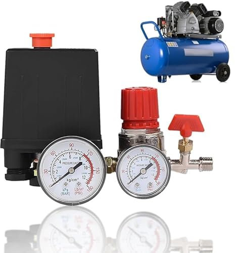 Air Compressor Pressure Switch Control Valve, 90-120psi Air Compressor Pressure Regulator with Gauges, Air Compressor Replacement Parts for Industrial, Commercial