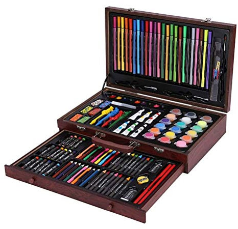 SMSOM 130 Stück Deluxe-Kunst-Set, Lackierung in tragbarem Holzfall, professionelle Kunst-Kit, Kunstbedarf für Erwachsene, Teenager und Künstler, Malerei, Kunstbedarf