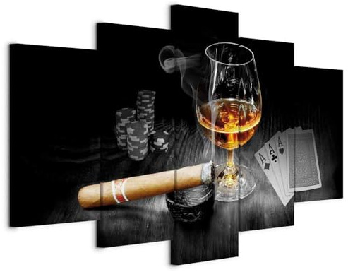 B&D XXL - Akustikbild Alkohol Zigarre 5 tlg - Bilder Akustikschaum Schallschutz Wand Deko Kunst Akustikpaneele Wandpaneele Schalldämmung Wandbild Schallabsorber Akustikplatten i-A-0101-b-o