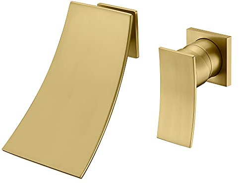 SUMERAIN Bathroom Waterfall Wall Mount Tub Faucet Set Brushed Gold Finish Bathtub Filler Single Handle