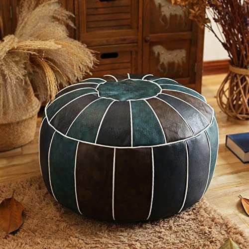 W&X Bean Bag Stuhl,Modernen Startseite Sitzpuff Cover Stauraum Lösung,Premium Leder Pouf Ungefüllt Marokkanischen Pouffe,Runde Sitzhocker Ruhe Sitzpouf-B 48x48x28cm(19x19x11inch)