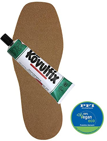 Schuhreparatur Schuhsohle Speckgummi schwarz - 1 Paar Antirutschsohlen Schuhe 100% Vegan- 1 Tube 120gr. Kövulfix Schuhsohlenkleber- Gummisohlen zum Aufkleben - Schonsohle aus Naturcrepe