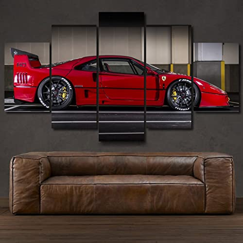 5 Teilig Leinwandbilder Ferrar F40 Auto 5 Stück Wandbild Kunstdruck Leinwandbild 5 Panel Leinwand Wandkunst Moderne Wanddekoration Home Wohnzimmer Schlafzimmer Dekoration