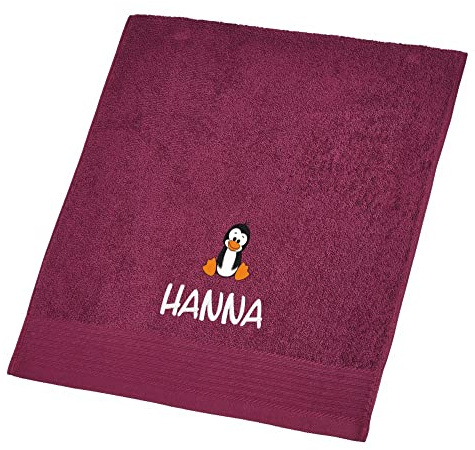 Wolimbo Duschhandtuch Bestickt mit Namen und Motiv - 70x140 cm - Pflaume - weiches Duschtuch personalisiert - Geschenk