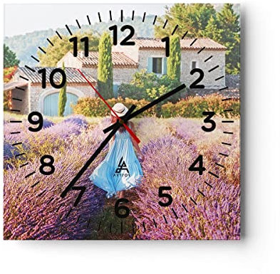 Modern Wanduhr Boho Heidekraut Frau 40x40cm Quadrat Groß Wand Uhr Glas Analog Zimmeruhren Küche Büro Wohnzimmer Glasuhr Wall Clock Dekoration Design Wanddekoration Küchenuhr C4AC40x40-4420