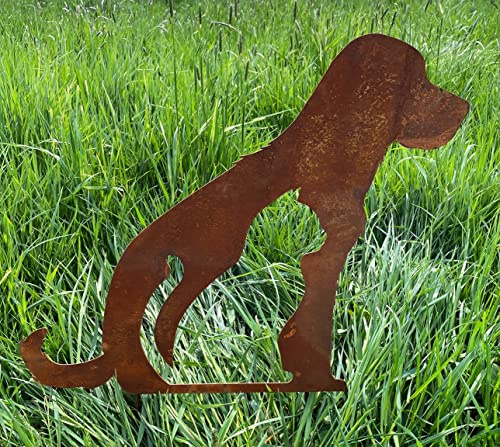 Sitzender Hund mit Katze 50x58cm zum Stecken Gartenstecker Edelrost (Hund)