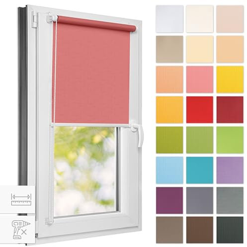 Estika Rollo für Fenster ohne Bohren - 85cm x 120cm - Rosa - 25 Stofffarben, Klemmfix Montage, Fensterrollos für innen, Sichtschutz für Fenster und Balkontür (85 cm Stoffbreite)