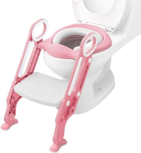 Karan King® Toddler Toilet Training Set Kids Toilet Ladder Seat Flexible Length Step-Stool for Boys and Girls Bathroom Aid Toddler Training Seats Portable Design (Pink)