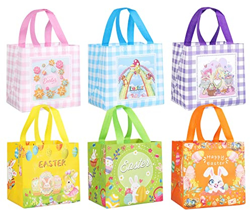 6 Pcs Bolsas De Regalo Pascua,Bolsas De Huevos De Pascua Con Asa,Bolsas De Golosinas Plegables Pascua No Tejidas,Reutilizables Caza De Huevos De Pascua,Bolsa De Dulces De Pascua,para Decoración Pascua