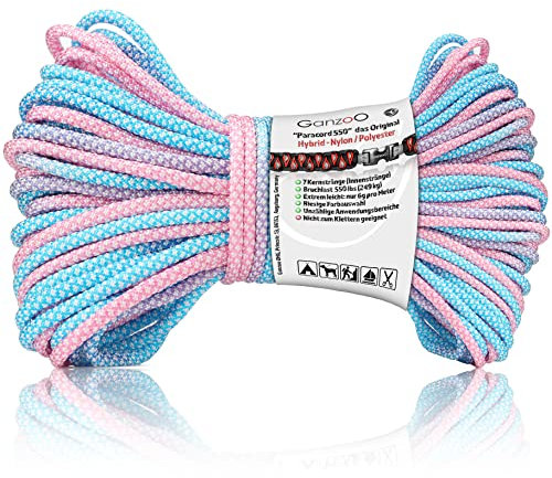 Ganzoo Paracord 550 Seil Regenbogen Diamant Pastel, 4 mm, Nylon Polyester, Typ 3, 7 Kernstränge, 30m, DIY, Outdoor Schnur, Armband, Hunde-Leine, Hunde-Halsband knüpfen, Allzweckseil, Mehrzweckseil