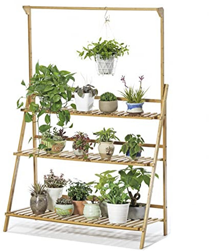 PJDDP Hängender 3-stöckiger Faltbares Pflanzenständer, Multifunktionaler Bambus Blumenständer, Kreativer Blumenregal Pflanzenregal für Innen Outdoor Balkon Wohnzimmer Büro Garten,W100cm/39.3in