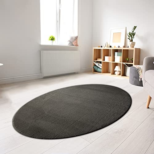 CARPETIA Tapis Shaggy Salon de Tapis Moquette Flokati en Anthracite, 140x200 cm Oval
