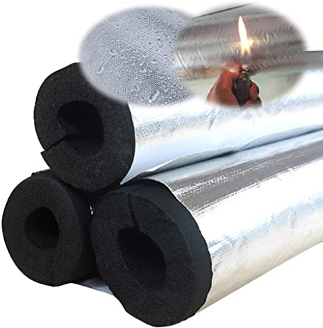 Aluminum Foil Self-adhesive Foam Pipe Insulation Lagging, ID 22mm 27mm 34mm 43mm 48mm 60mm 76mm 89mm 108mm 120mm Water Pipe Insulation Wrap Antifreeze Flame Retardant Rubber Tubular Tube Insulated