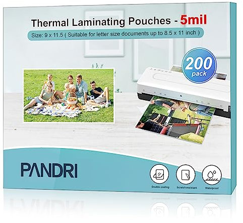 PANDRI Laminierblätter, 200 Stück, Thermo-Laminierfolien, für 21,6 x 27,9 cm, 5 mm transparentes Laminierpapier, 22,9 x 29,8 cm, Briefgröße