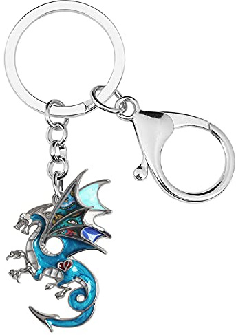 WEVENI Llavero de aleación esmaltada con diseño de dragón delicado, llavero de dinosaurio, joyería de moda para mujeres y niñas, dijes para cartera de coche (cielo)