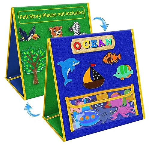 AKAYOK Foldable Felt Board for Toddlers - Double-Sided Flannel Boards Stories for Preschool Learning, Interactive Storytelling & Play | 33 x 12 Portable Patch Board for Kids, Home & Classroom Use