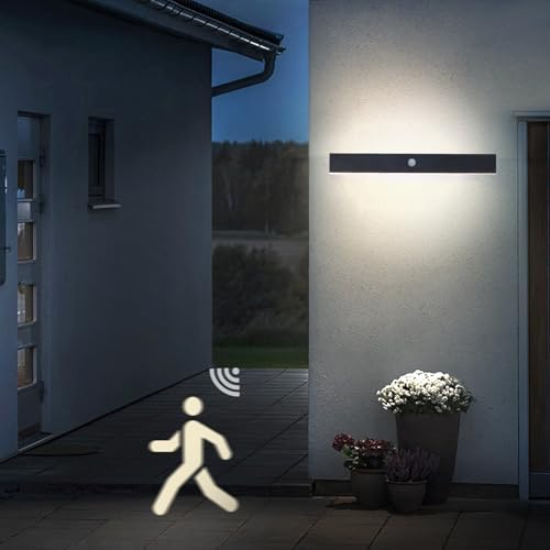 80CM Außenleuchte mit Bewegungsmelder 25W Lange Außenwandleuchte Naturweiß | Wandleuchte Aussen Wand Lampe mit Bewegungsmelder LED Wasserdicht Villa Aussenleuchte Ausenbeleutung, 4000K