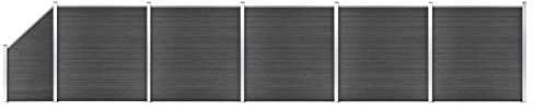Homgoday Set of WPC Fence Panels 965 x (105-186) cm, Black, Garden Gate, Outdoor Fence Gate, Pedestrian Fence Door Barrier for Cortilev