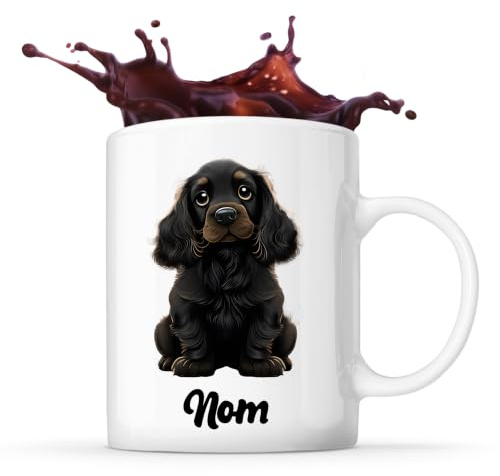 Planetee Tasse Cocker Spaniel Anglais style Cartoon Prénom Nom Personnalisable | Mug Café Thé Idée Cadeau Personnalisé Homme Femme Original pour propriétaire de chien