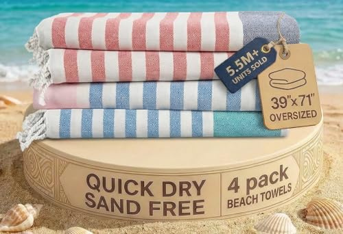 LANE LINEN Oversized Beach Towels 4 Pack - Extra Large, Absorbent & Quick Dry, No Sand, Pool Towels for Adults, 39x71 - Multi
