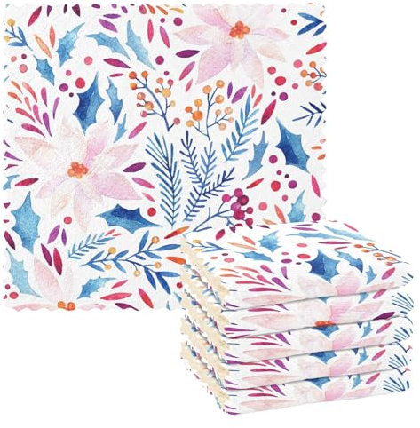 FRODOTGV Aquarell Verzierte Blumen Skandinavischer Mehlsack Küchentücher Waschen Geschirrtücher Küche Blau Saugfähig Wiederverwendbare Handtücher Handgemachte Küche Topflappen Handtücher