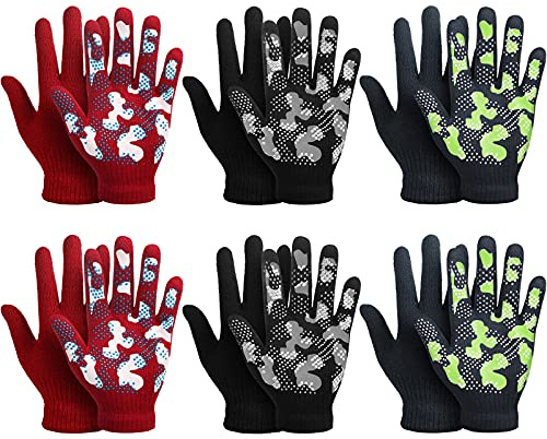 Syhood 6 Pairs Stretch Winter Kids Gloves Camouflage Full Fingers Gloves for Boys 5-8 Years old (Small,Cool Colors,Classic)