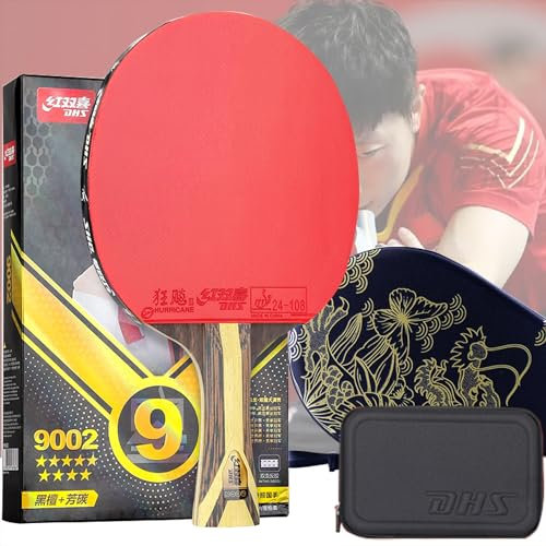 palas ping pong profesional Raqueta de competición 9 estrellas, pala de 5 capas de ébano + pala de 2 capas de carbono aromático con bolsa, apta para competiciones y clubes deportivos(Color:long)