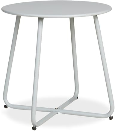 Homestyle4u 2487, Balkontisch rund Beistelltisch klein leicht Gartentisch Metall Grau wetterfest Outdoor Tisch Ø 45 cm