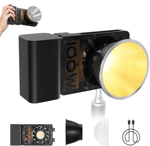 ZHIYUN CINEPEER CX100 Lumiere Video 100W avec Batterie 4500mAh, COB Eclairage Video Bi-Color avec 3840 Lux et 2700-6500K, CRI 96+, 710g Streaming Lampe Portable pour Vidéo/Photo/Caméra