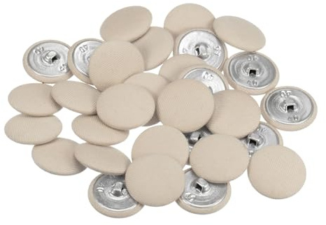 QUARKZMAN 30 Stück Knöpfe mit Stoffüberzug 25 mm Vintage Stoffknöpfe Bezogen Nähknöpfe Beige Runde Retro Bastelknöpfe Metallschaft für Mantel Strickjacke Anzüge Kleider Blusen