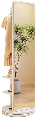 Specchio a figura intera, Specchio da pavimento in legno girevole a 360°, Appendiabiti con Specchi, Specchios lungo da terra per soggiorno, camera da letto e appartamento